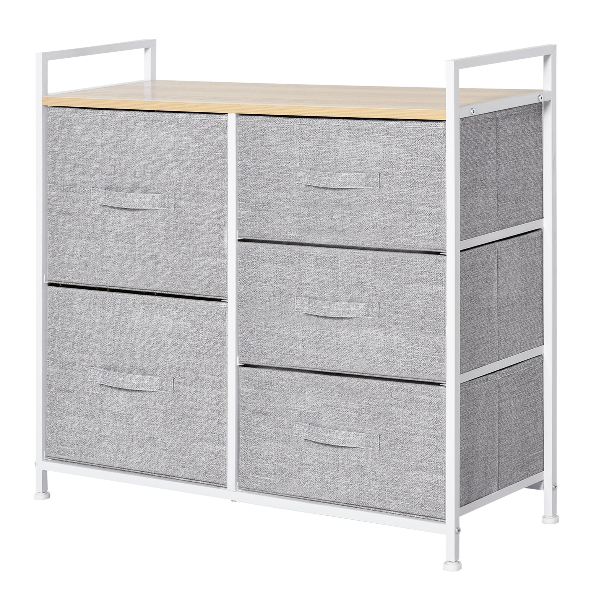 Chest of Drawers, 5 Fabric Drawers, Grey Fabric Wood Metal Frame