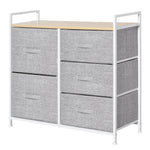 Chest of Drawers, 5 Fabric Drawers, Grey Fabric Wood Metal Frame