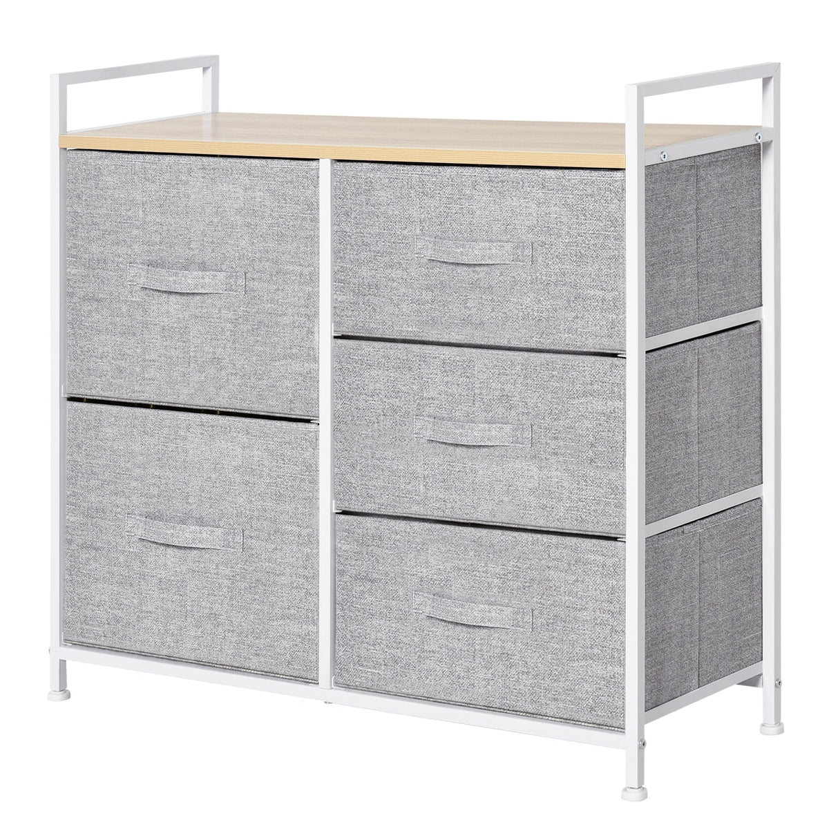 Chest of Drawers, 5 Fabric Drawers, Grey Fabric Wood Metal Frame