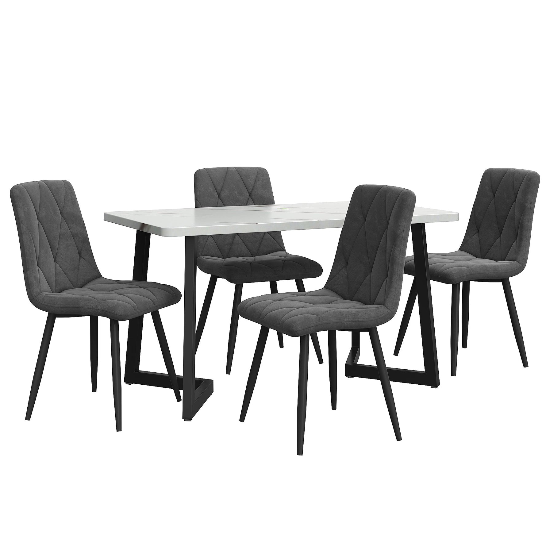 Dining Set 5-Piece Rectangular Kitchen Table 117x68cm Dark Grey Twill Velvet Black