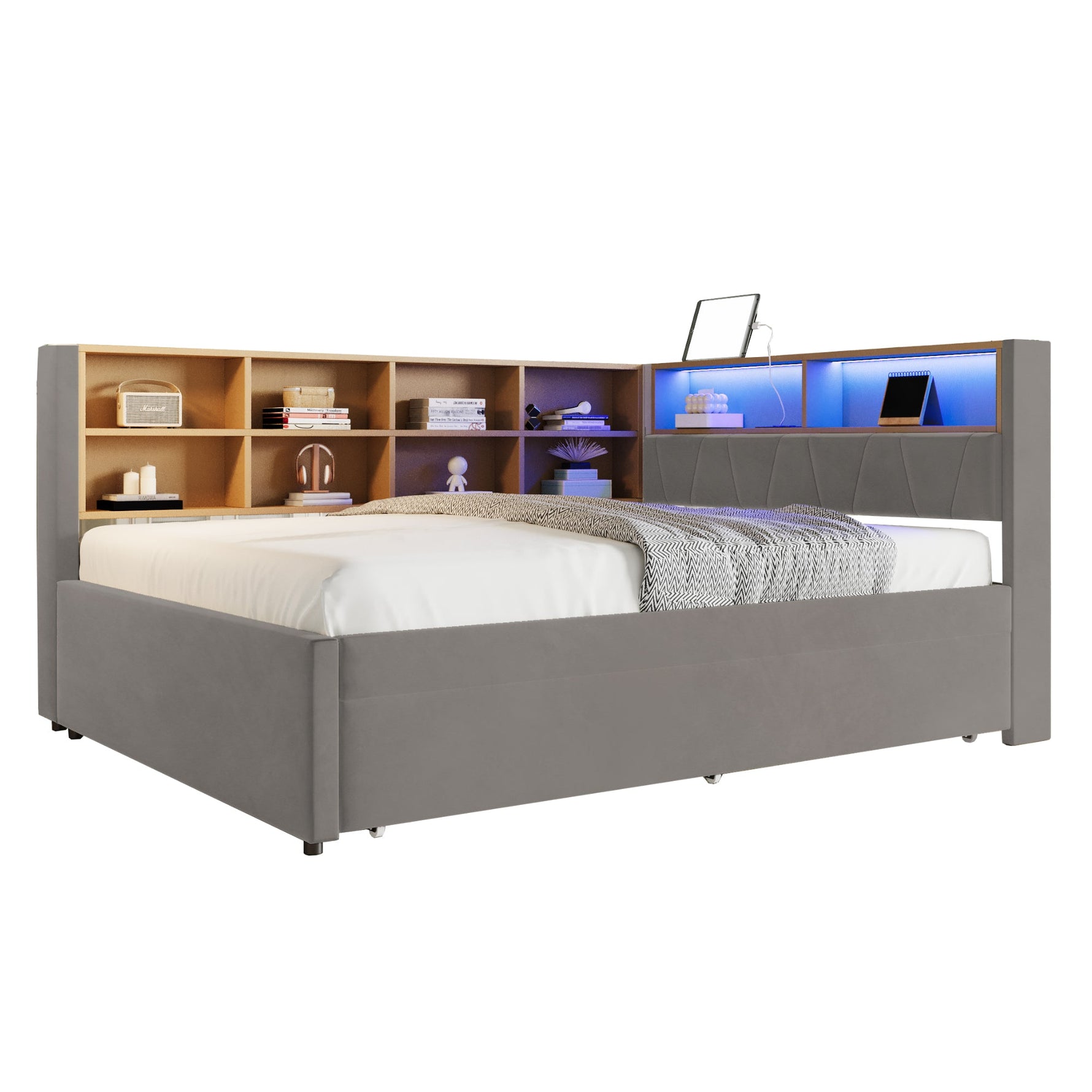 Sofa Bed 140x200 Pull-Out 90x190 USB Storage, Dark Grey