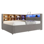 Sofa Bed 140x200 Pull-out LED Storage, Flannel Dark Gray