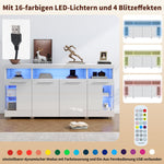 Side Table High-Gloss Sideboard 140x40x70cm LED Light 3 Compartments, White