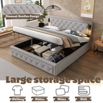 Upholstered Storage Bed 180x200 with USB & LED, Grey Linen