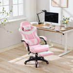 Gaming Chair Ergonomic Racing High-Back Swivel with Footrest & Lumbar Support Leather White & Pink