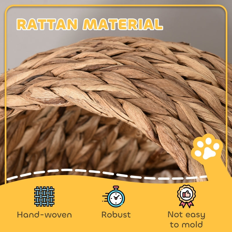 Cat Basket, Cave Hut Bed with Cushion, Water Hyacinth Brown