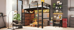 Loft Bed 140x200cm with 8 Drawers & LED Lighting, Black Metal