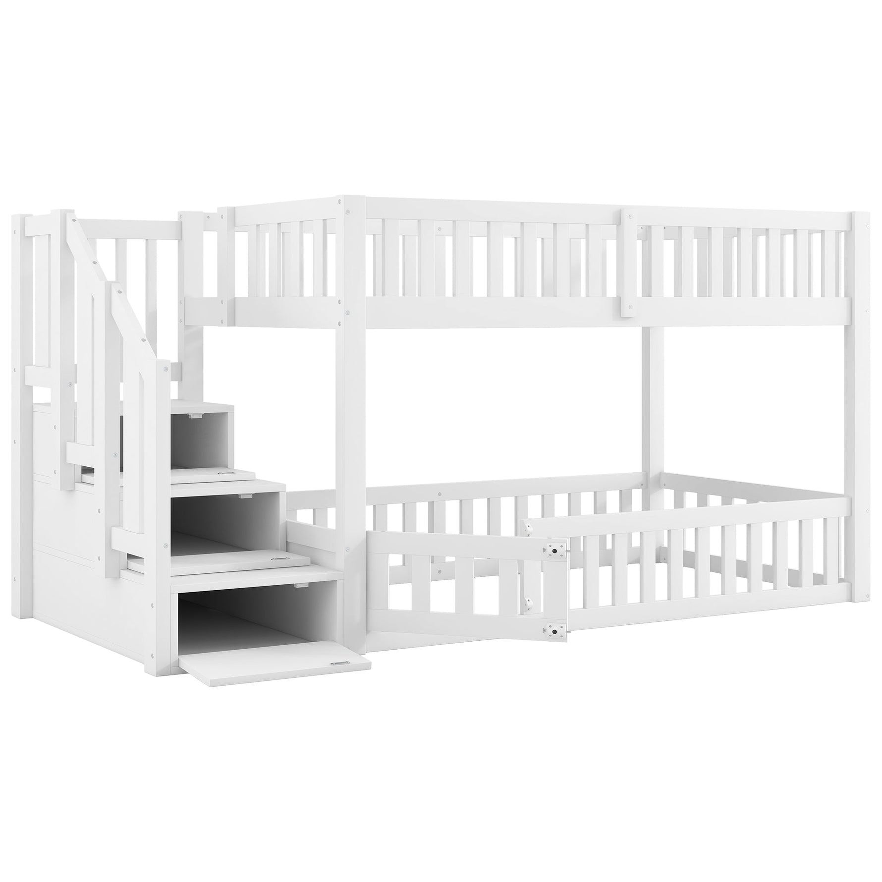 Bunk Bed with Storage Ladder, 90x200cm, White