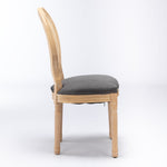 French Style Dining Chair Set of 2 Rattan Back Solid Wood - Gray Linen