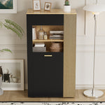 Modern Storage Cabinet, 16-Color LED Lights, Adjustable Shelves, Cable Management, PB with Glass Doors