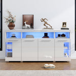 Side Table High-Gloss Sideboard 140x40x70cm LED Light 3 Compartments, White