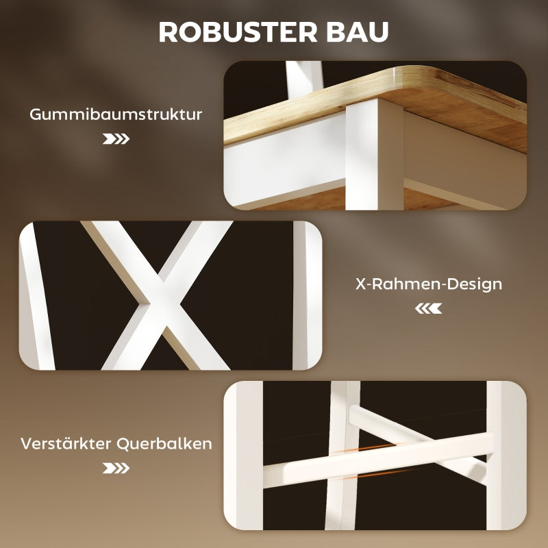 Bar Stools, Set of 2 with Backrest and Footrest, Rubberwood, Oak+White