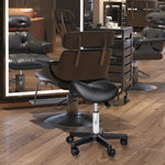 Rolling Stool, Height-Adjustable Swivel with Wheels, Black Faux Leather