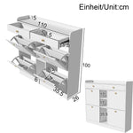 Shoe Cabinet with 4 Hinged Doors, 2 Drawers, 3 Open Compartments, White