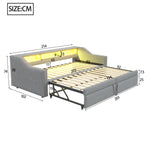 Upholstered Sofa Bed Extendable 90/180x200cm Storage LED USB - Light Grey