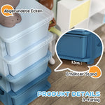 Kids' Storage Boxes, 4 Drawers, Rounded Edges, Plastic, Blue