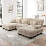 Modular Corner Sofa, Oversized U-Shaped Convertible Sleeper with Ottoman, Light Brown Chenille
