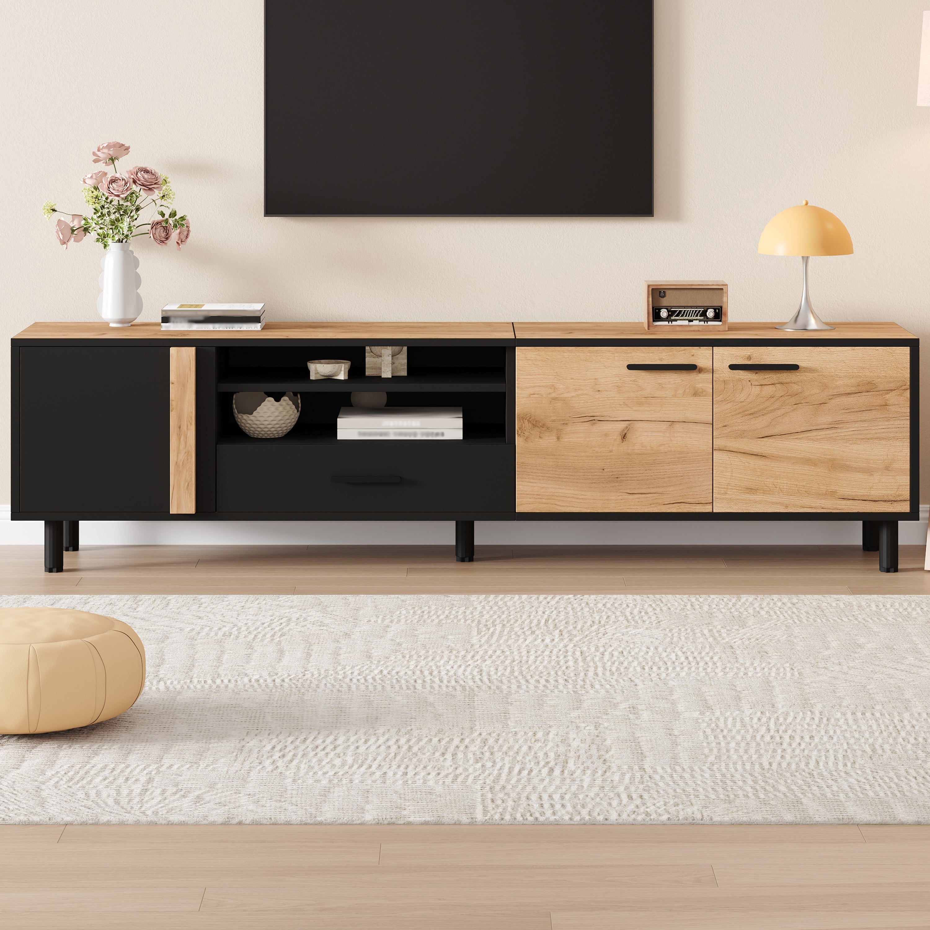 TV Cabinet Lowboard 180cm with 3 Cabinets 1 Drawer for 80 Inch TV
