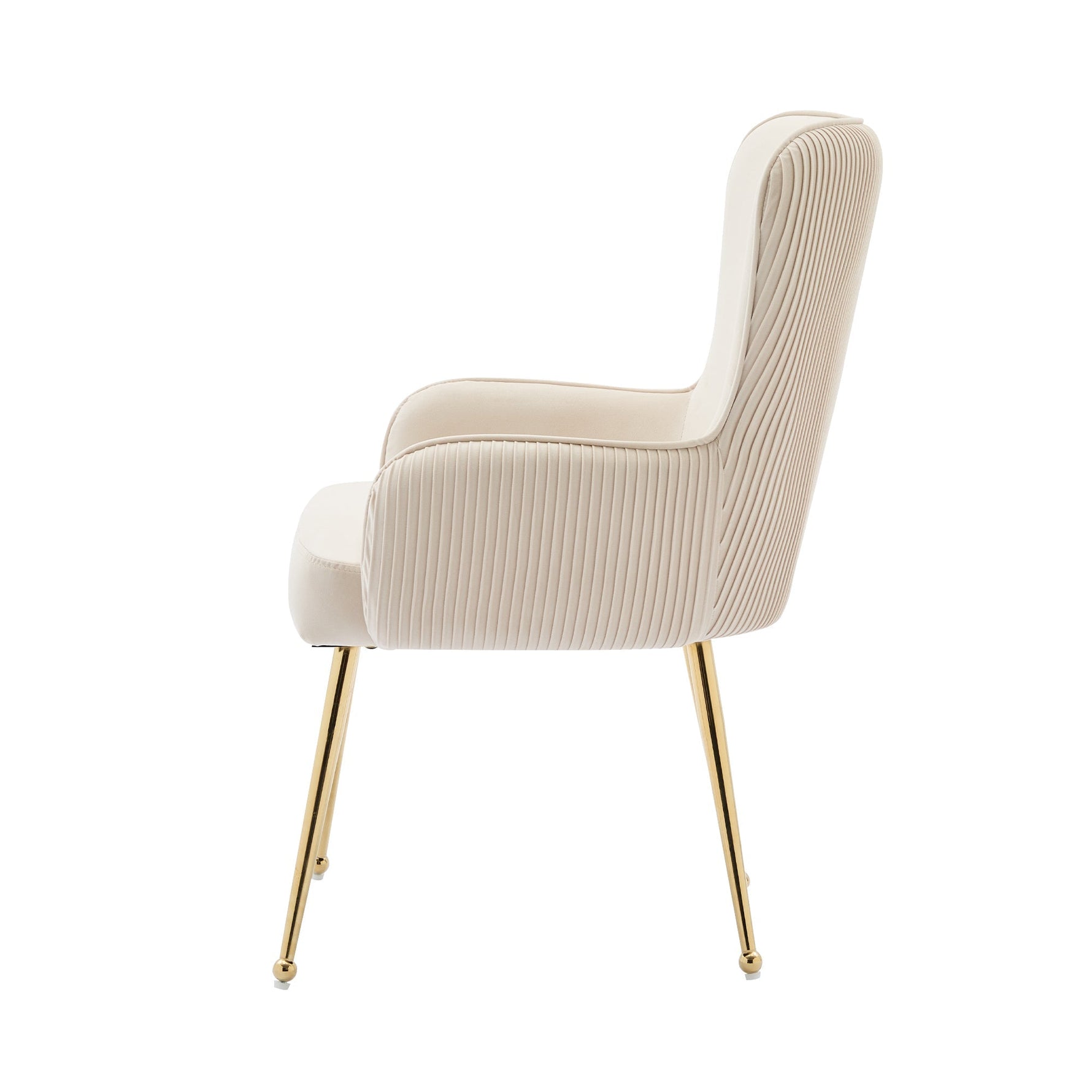 Velvet Dining Chair Set of 2 Armrests Gold Metal Legs Lumbar Support - Beige