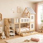 Children's Bunk Bed 90x200cm with Roof & Storage Ladder, White