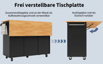 Kitchen Island Extendable Mobile Worktop 8 Drawers Spice Rack - Black