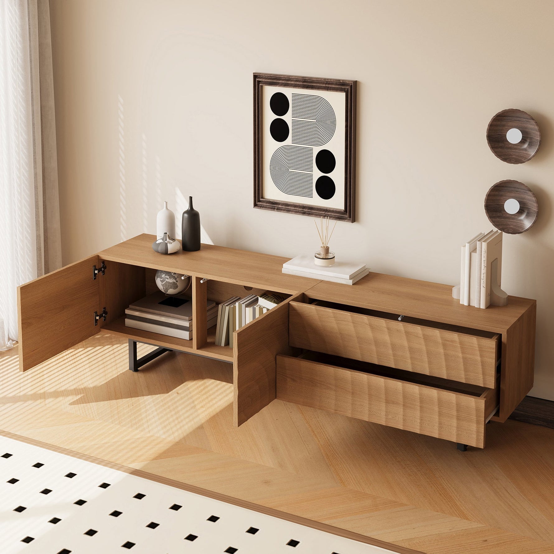 Low TV Cabinet Modern 180cm with Unique 3D Texture