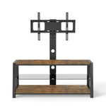 Wooden TV Cabinet Height-Adjustable Swivel Stand Wall Mount Black Tempered Glass Brown