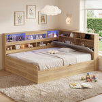 Daybed with Hydraulic Storage, USB Charging and LED Lighting, 140x200cm, Natural Wood