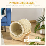 PawHut Cat Cave with Shelf Bed Scratching Pad, Pinewood Flannel, Khaki Natural & Beige