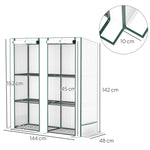 Greenhouse Pent Roof Double Doors Shelves Winterproof 144x48x152cm Foil Steel, White