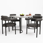 Dining Set (5-Piece) - 4 Armchairs, Designer Metal Legs - Grey Suede