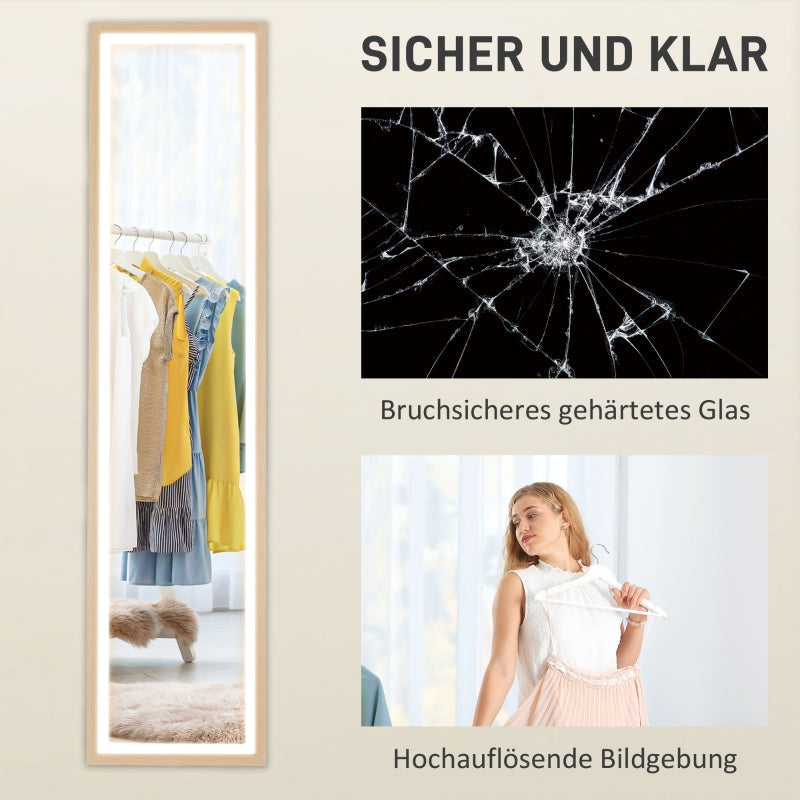 Full-Length Mirror, LED Light & Touch Control, Oak