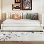 Upholstered Bed 140*200, Pull-Out Sofa Bed with Slatted Frame, Velvet Fabric Beige