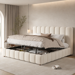 Upholstered Double Bed 180x200cm with Storage, Beige Velvet