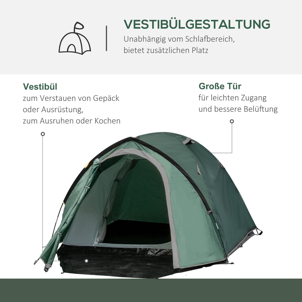 Tent 2 Person Camping Dome, Polyester Gray