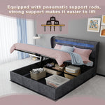 Upholstered Bed 160x200cm with LED Headboard & Storage, Grey