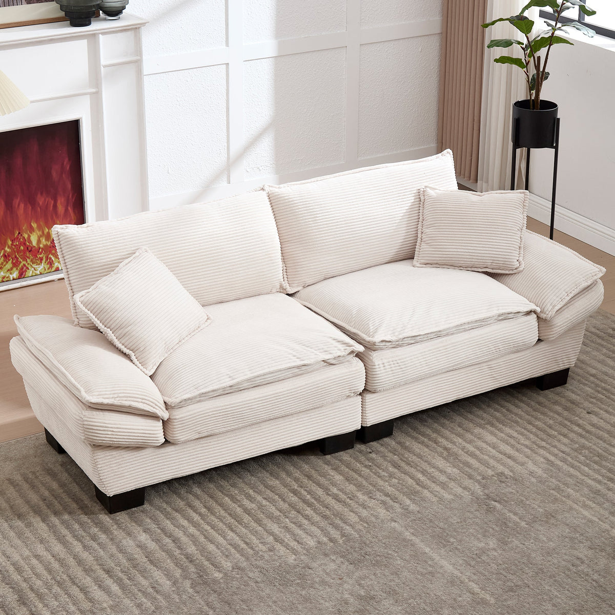 Double Sofa, Modern Simple Feather Bed Cozy Spacious, Beige