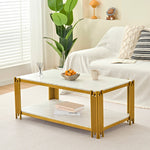 Coffee Table Rectangular Marble Effect Metal Legs - White/Gold