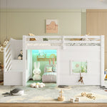 Loft Bed with Storage Stairs and Window, 90x200cm, White Pine Wood + MDF