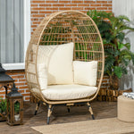 Rattan Chair Basket Shape with Seat Cushion Raised Garden Khaki Metal