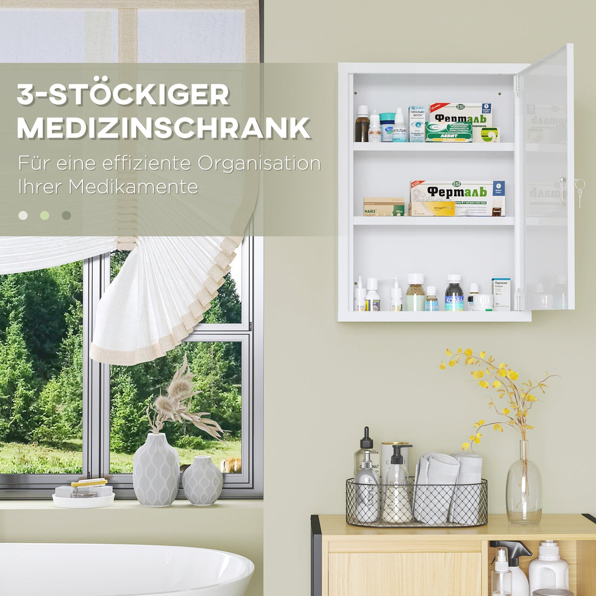 Kleankin Medicine Cabinet, Lockable Wall Mount, Steel, White
