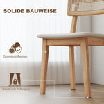 Dining Chair, Rattan Backrest, Faux Leather Seat, Rubber Wood, Natural Wood