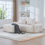 Modular Corduroy Sofa for 2 People with Ottomans, Cup Holder and Side Pocket, Beige