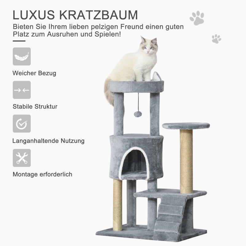 Cat Tree, Cave Ladder Climbing Height 100cm Chipboard Jute Grey