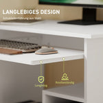 Desk, Computer Office Table with Keyboard Tray & Shelves, Chipboard, White
