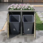 Garbage Can Enclosure with Planting Area and Lockable Dual Doors, Horizontal Wood Grain Panels