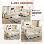 Modular 6-Seater Sofa 308cm Ergonomic Storage Pockets Corduroy, Beige