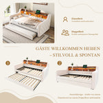 Space-Saving Sofa Bed 90x190cm with Storage & LED, Beige Velvet