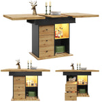 Telescopic Dining Table with Extendable Top and LED Lighting, Black