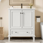 Bathroom Vanity Unit with Ceramic Sink and Solid Wood Legs, White